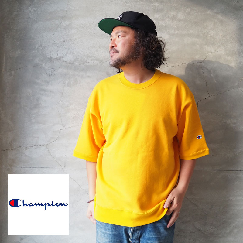 champion チャンピオン スウェット Tシャツ ハーフスリーブ スウエットシャツ USA製 C5-X002 メンズ レディース 五分袖 トレーナー 五分袖Tシャツ ロンT 無地 アメカジ ワンポイント オーバーサイズ シンプル バイオレット ペールブルー ゴールド USA