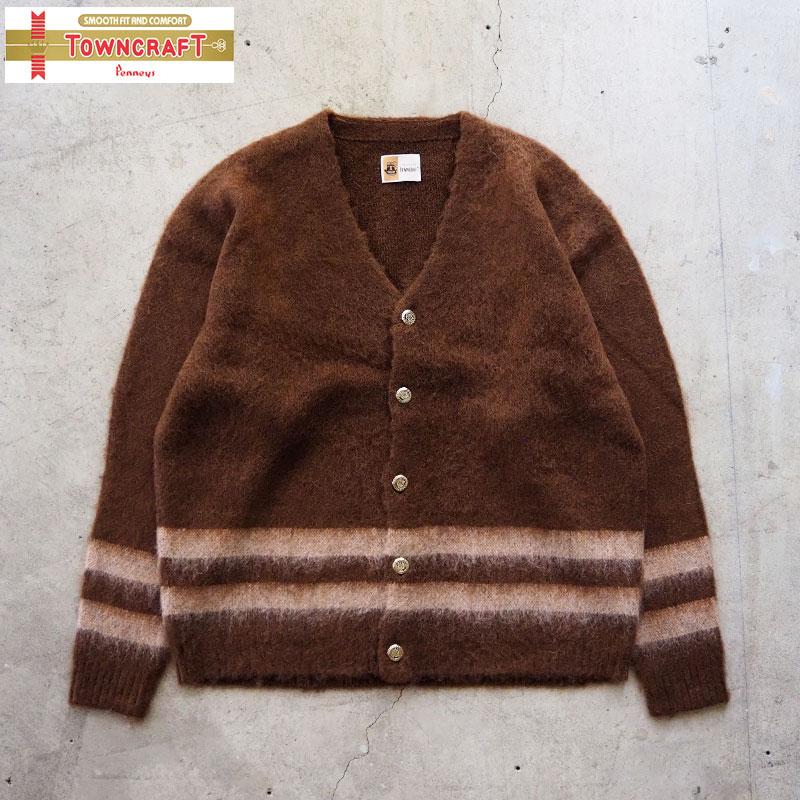 60'sペニーズ タウンクラフト stripe acrylic cardigan ヴィンテージ vintage 60's 60s 60年代 Plusタグ 黒タグ