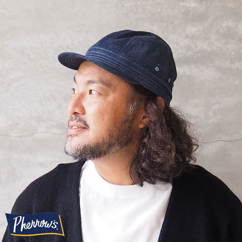 PHERROW'S フェローズ キャップ メンズ CAP 22W-PWC1 ワークキャップ メカニックキャップ 帽子 ハット インディゴ シャンブレー シンプル アメカジ 無地 サイズ調節可能