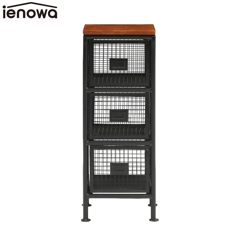 ienowa イエノワ メッシュスチールチェスト 縦型3杯 SFC 201200642 チェスト 縦型 縦 三段 網 3段 インダストリアル ミリタリー アイアン ブルックリン スチール 棚 収納 引き出し アメリカン アンティーク調 家具 黒 ブラック 代引不可 後払い不可｜HEADFOOTmixism