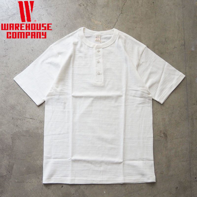 WAREHOUSE \u0026 CO. お召しもの棲み家 プルオーバー ヘンリーのど首プルオーバー 4601 S/S HENLEY NECK TEE メンズ 半袖 無地 ヘンリーのど首 日本製 半袖プルオーバー ヘンリー アメカジ お召しもの棲み家 白