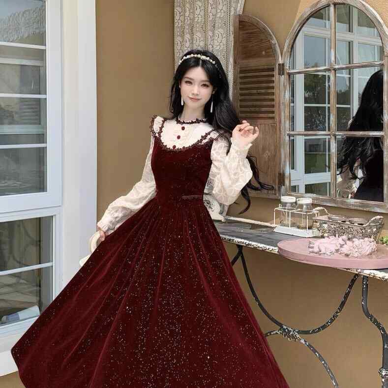 ワンピース レディース 大きいサイズ 秋冬 フレンチ 宮廷風 細ラメ ウエストシェイプ スリム ロング丈 礼服 伸縮性 高級感 光沢｜Shibuya Sky