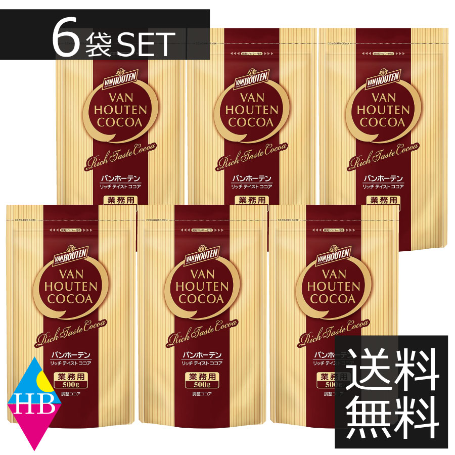 バンホーテン　リッチテイスト ココア 500g 業務用　×6袋 送料無料　まとめ購入　片岡物産