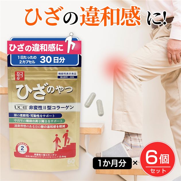ココカラダ ひざのやつ 非変性2型コラーゲン UC-II [機能性表示食品] 180日分 60カプセル×6個セット - 健人 [ひざ関節/サプリ]