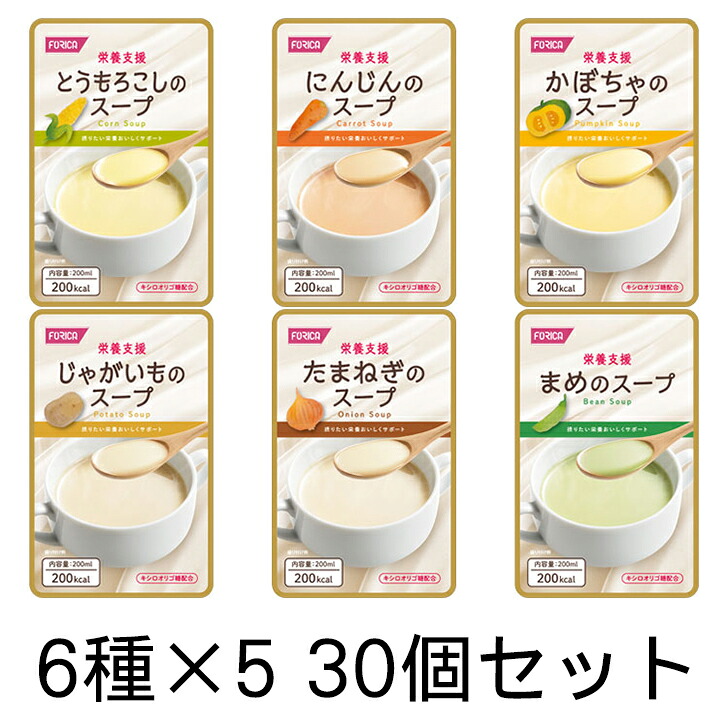 介護用品 介護食 スープ 栄養食品 栄養機能食品 ホリカフーズ 栄養支援スープ 詰合せ / 6種類×各5個入（30P）セット [軽減税率]【返品不可】