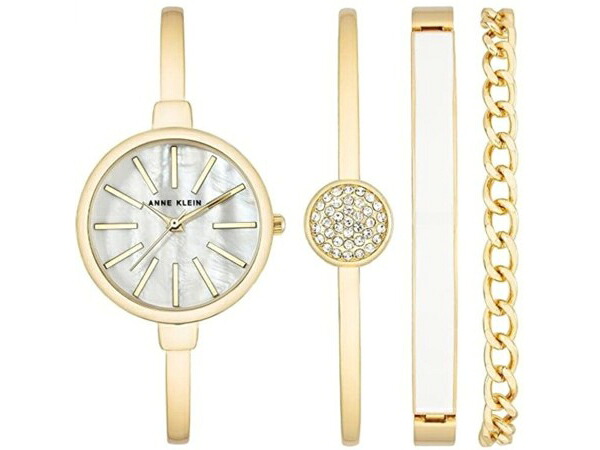 Anne Klein アンクライン バングルウォッチ&ブレスレット・セット (ホワイト/ゴールド) レディース腕時計と腕輪の4点セット|輸入セレクトショップハートランド