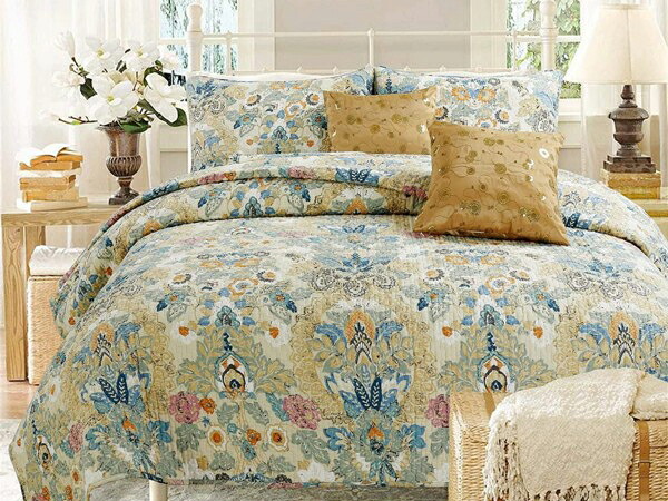 【クイーン】　Cozy Line Home Fashions キルト3点セット Art Painting　（ベージュ・ボヘミアン）　223&times;233cm　リバーシブル薄手掛け布団1枚＆枕カバー2　寝具｜輸入セレクトショップハートランド