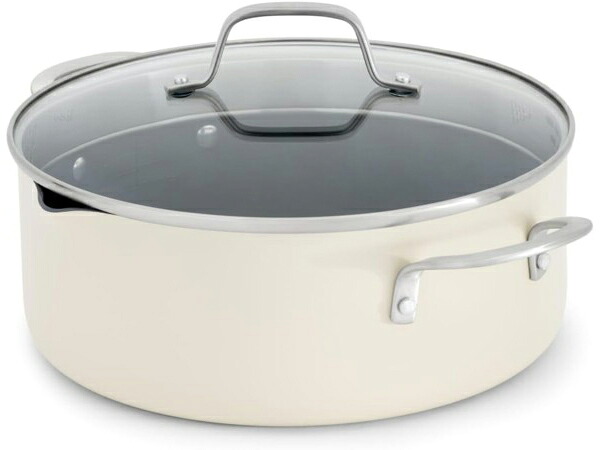 Calphalon カルファロン 4.7リットル セラミック・ノンスティック両手鍋 (フラワー) ガラス製フタ付き 5QT Ceramic Nonstick シリーズ|輸入セレクトショップハートランド