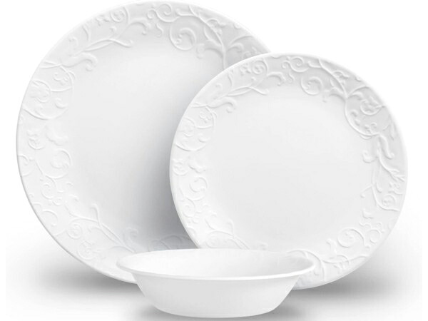 Corelle コレール エン雇い主産業ディナーウェアー12点書き割り Embossed Bella Faenza