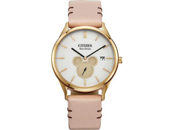 Citizen Eco-Drive ミッキー・マウス 男女共用腕時計 (シルバーホワイト) ベージュ・レザーバンド シチズンvsディズニー・コラボ海外限定逆輸入モデル Disney