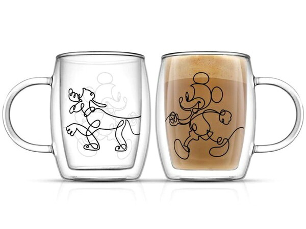 Disney ディズニー　ミッキー＆プルートのグラス2個セット　ダブル・ウォール・マグカップ　400ml ×2