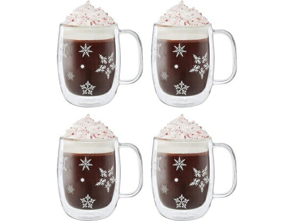 Zwilling ツヴィリング　ダブルウォール・コーヒー用マグカップ　4個セット　スノーフレーク模様クリスマス用　Sorrentoシリーズ