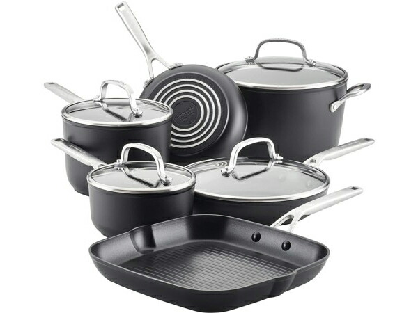 KitchenAid キッチンエイド ノンスティック・クックウェアー6点書き割り IH相応う Hard Anodized軽銀