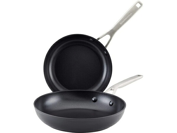KitchenAid キッチンエイド 21＆25糎ノン突っ支い棒・フライパン2個仕掛ける IH相応う Hard Anodized軽銀