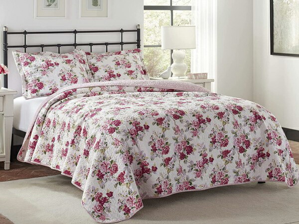 【皇后陛下】 Laura Ashley ローラ アシュレイ Lidia キルト・書き割り （サクラ色） 228×228糎 薄っぺら掛け布団1枚＆枕取りまかなう2枚 寝具