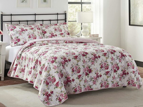 Laura Ashley ローラ アシュレイ ベッドスプレッド1枚＆枕カバー2枚 