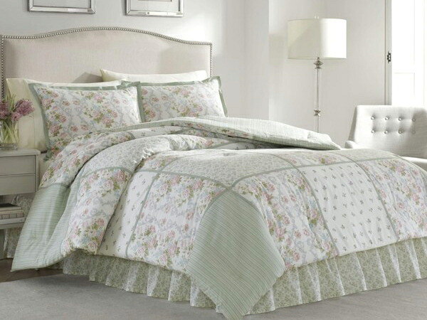 【第一人者】 Laura Ashley ローラ アシュレイ Harper 掛け布団仕掛ける （サルヴィア） 269×233糎 布団1枚＆臥榻スコート1枚＆枕押しかぶせる2枚 寝具 寝具-インテリア・寝具・収納
