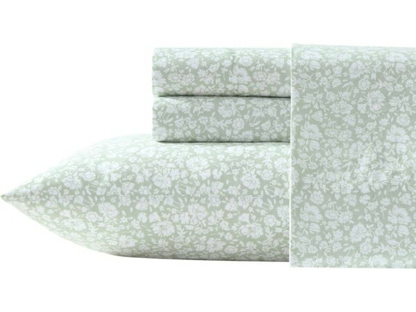 【スタンダード】　Laura Ashley ローラ アシュレイ　Heirloom Ditzy シーツ・セット　（グリーン）　フラットシーツ1枚＆ボックスシーツ１枚＆枕カバー1枚　寝具