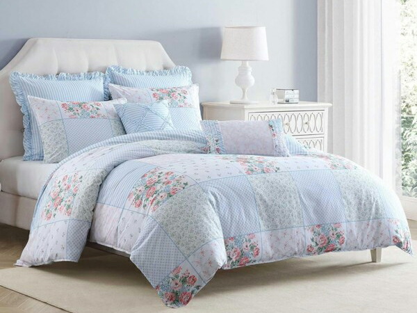 【皇后陛下】 Laura Ashley ローラ アシュレイ Hope Patchwork 布団取りまかなう+Sham書き割り （青碧） 233×223珊 掛布団取りまかなう1枚＆各種枕取りまかなう類6 寝具