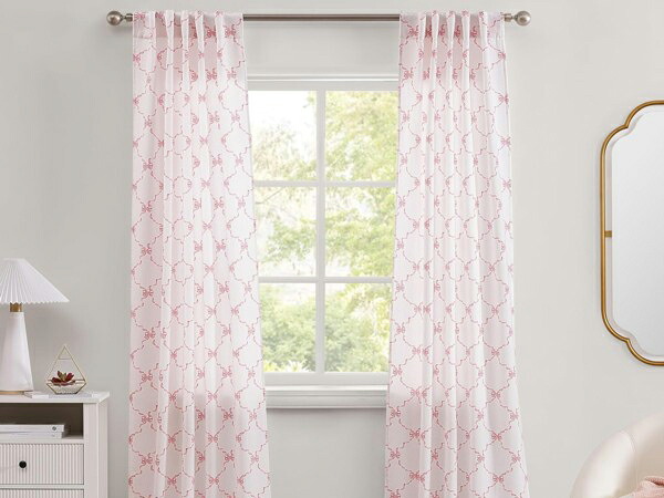 【幅97×丈214cm 2枚】　Laura Ashley ローラ アシュレイ　Bow Ribbon カーテン 2枚セット　（ピンク） 38×84inch