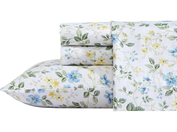 【キング】　Laura Ashley ローラ アシュレイ　Meadow Floral シーツ・セット　（ブルー/グリーン/イエロー）　フラットシーツ1枚＆ボックスシーツ１枚＆枕カバー2枚　寝具｜輸入セレクトショップハートランド
