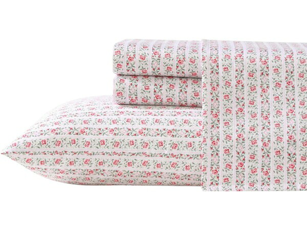 【クイーン】 Laura Ashley ローラ アシュレイ Marta Stripe シーツ・セット (ピンク) フラットシーツ1枚&ボックスシーツ1枚&枕カバー2枚 寝具|輸入セレクトショップハートランド