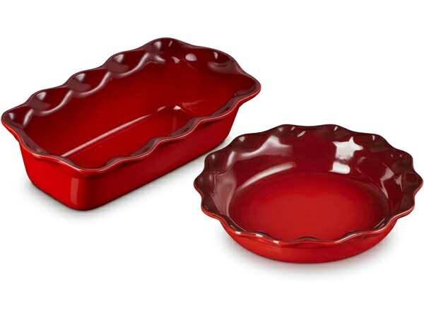Le Creuset ル・クルーゼ 23糎ヘリテージ・ローフパン＆パリア犬ディッシュ2個書き割り （桜んぼう赤いこと） 9inch
