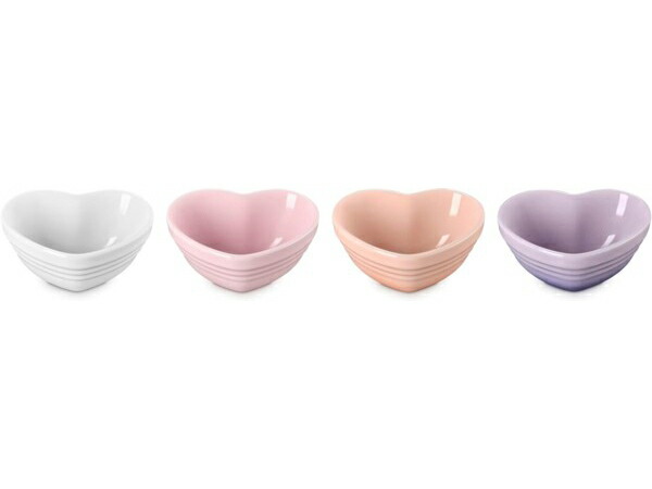 【押さえる品】 Le Creuset ル・クルーゼ ハート型型まさかの時・どんぶり鉢4個書き割り （淡彩・マルチ色つや） 調味料入れ プレップ・ボウル