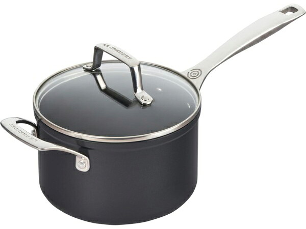 Le Creuset ル・クルーゼ 18糎陶器・ノン突っ支い棒片手鍋 2.8リッター助けること手持ち部分付き添い人出どころ食麺麭 (黒いこと） 3QT Essential Nonstickつづき物