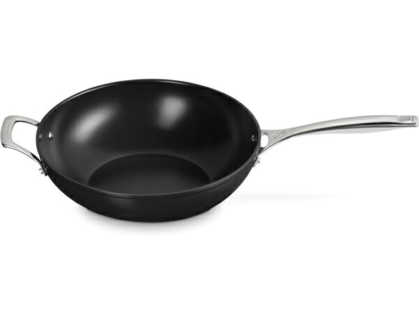 Le Creuset ル・クルーゼ　30cmセラミック・ノンスティック中華鍋　4.6リットル補助ハンドル付き　(ブラック） 4.9QT　Essential Nonstickシリーズ