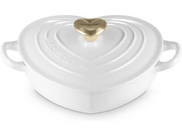 【押さえる品】 Le Creuset ル・クルーゼ ハート型型ココット (白いこと） ハート型型ゴールド・ノッブ付 1.25QT ルクルーゼ