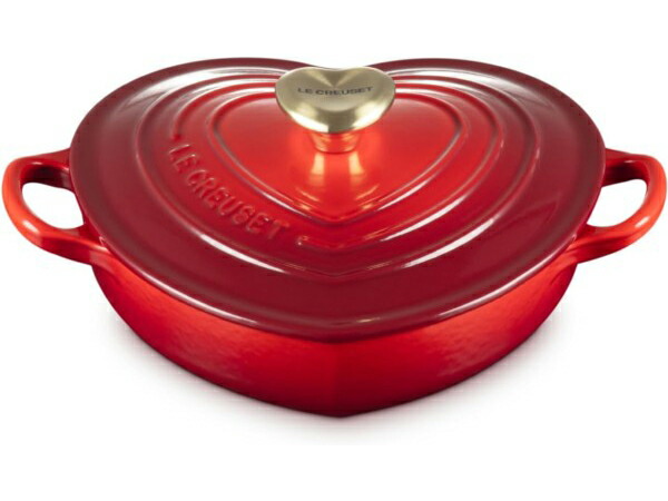 【押さえる品】 Le Creuset ル・クルーゼ ハート型型ココット (桜んぼう赤いこと） ハート型型ゴールド・ノッブ付 1.25QT ルクルーゼ