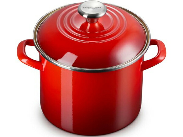 Le Creuset ル・クルーゼ  5.6リッター寸胴鍋 店卸し資産ポット (桜んぼう赤いこと) ステンレススチール・ノブ 6QT