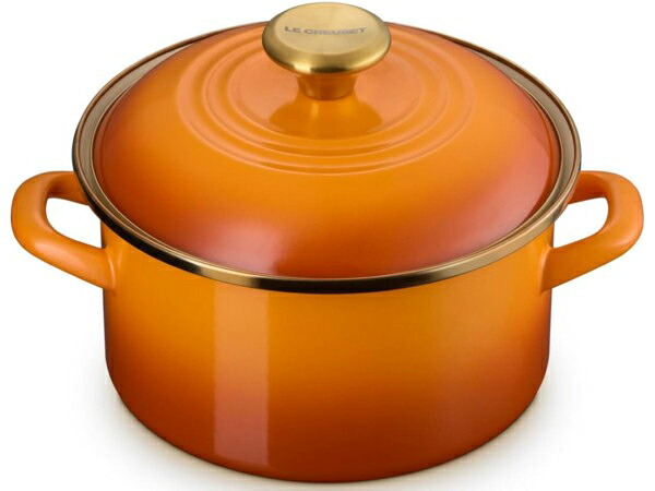 【限定品】　Le Creuset ル・クルーゼ　 寸胴鍋 ミニ・ストックポット (パーシモン)　ゴールド・ノブ特別仕様　3.8QT　パスタを茹でたり用途色々　3.6リットルサイズ