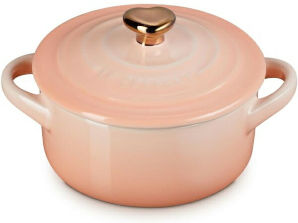 【限定品】　Le Creuset ル・クルーゼ　ハート型ゴールド・ノブ付240cc陶器製ミニ・ラウンドココット　（ペッシュ）　8oz