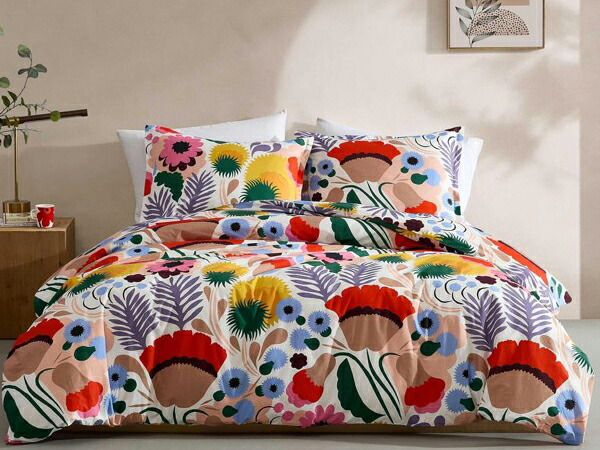 【キング】 marimekko マリメッコ Ojakellukka 布団セット (マルチカラー) 243×279cm 布団1枚&枕カバー2枚 寝具|輸入セレクトショップハートランド