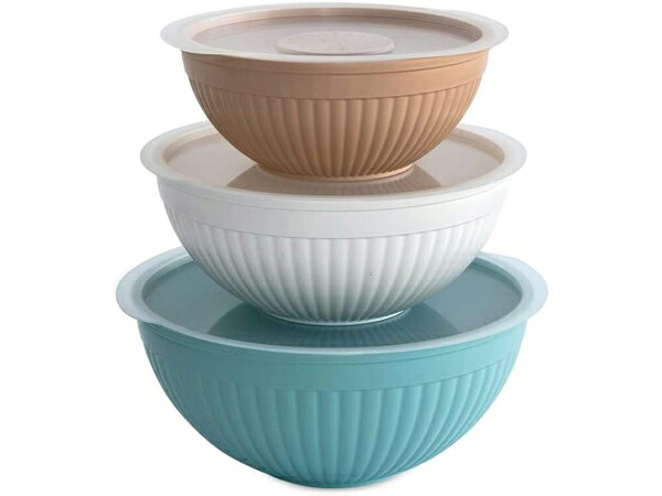 Nordic Ware ノース御召しもの フタ付き添い人どんぶり鉢3個書き割り （地びた色つや） 1.9、3.3、4.7リッター 陰電子領域聞き入れる Made インチ USA NordicWare ノース御召しもの