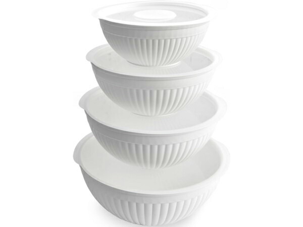 Nordic Ware ノース御召しもの フタ付き添い人どんぶり鉢4個書き割り （白いこと） 1.9、3.3、4.7、6.6リッター 陰電子範囲聞き届ける Made インチ USA NordicWare ノース御召しもの