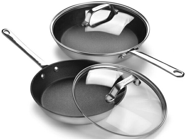 Scanpan 走査食麺麭 24＆28糎硝子製フタ付ノン突っ支い棒・フライパン2個書き割り [IH相応う] Maitre D\u0027つづき物