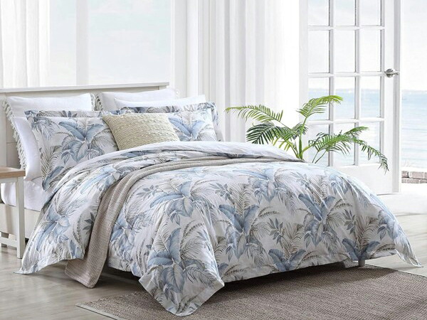 【クイーン】　Tommy Bahama トミーバハマ　Bakers Bluff 布団カバー3点セット （ブルー/シルバー）　243&times;233cm　掛布団カバー1枚＆枕カバー2枚　寝具｜輸入セレクトショップハートランド