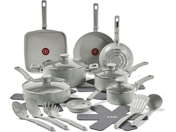 T-fal ティファール セラミック・ノンスティック・クックウェアー16点(20天下太平)書き割り （薄墨色） [IH非相応う] Refresh Ceramic