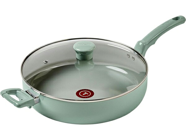 T-fal ティファール　4.7リットル・セラミック・ノンスティック片手鍋　（ミントグリーン）　ガラス製フタ付きジャンボクッカー　[IH非対応]　5QT Refresh Ceramic｜輸入セレクトショップハートランド