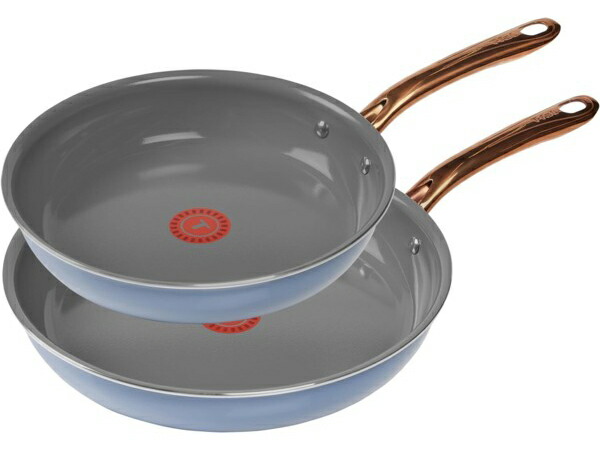 T-fal ティファール 21＆28糎陶器・ノン突っ支い棒・フライパン2個仕掛ける （大海原青み） [IH非相応う] 8.5＆11inch Preserve Ceramic