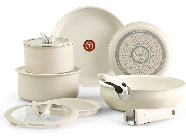 T-fal ティファール ノンスティック・クックウェアー5点(11天下太平)書き割り （ベージュグラニット） [IH非相応う] 手持ち部分外し重ねて納める Ingenio 手持ち部分のとれるフライパン