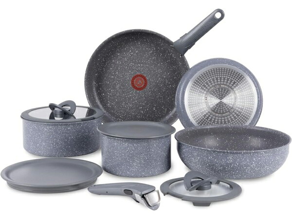 T-fal ティファール ノンスティック・クックウェアー5点(11天下太平)書き割り （薄墨色） [IH相応う] 手持ち部分外し重ねて納める Ingenio 手持ち部分のとれるフライパン
