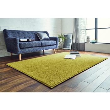 日本製 防炎 カーペット 無地 シャギー約1.5畳 約150×150cm オリーブ 4728819