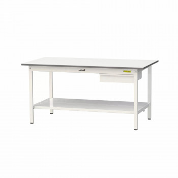 山金工業(YamaTec) SUP-1575UTT-WW ワークテーブル150シリーズ 固定式 キャビネット付 (H740mm) 1500&times;750mm (全面棚板付)｜なないろ本舗店