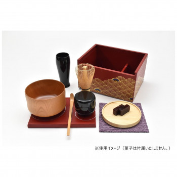 茶道具 お点前セット 遊茶箱 朱柿合(レッド)・青海波|なないろ本舗店