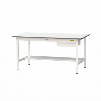 山金工業(YamaTec) SUP-1575UT-WW ワークテーブル150シリーズ 固定式 キャビネット付 (H740mm) 1500&times;750mm (半面棚板付)｜なないろ本舗店