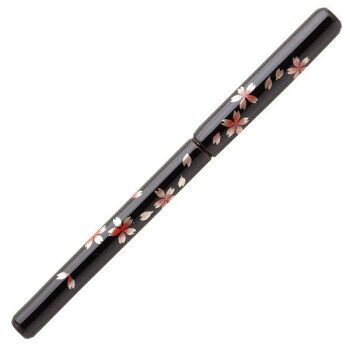 あかしや 筆ペン 越前塗 蒔絵筆ペン 舞桜 黒 漆塗 UK15E-04｜なないろ本舗店
